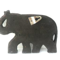 "Hand Carved Elephant Wood Carving Wall Hanging Art Decor Wooden Handmade Teak Gift 6.75""x4.5" - thumbnail 4