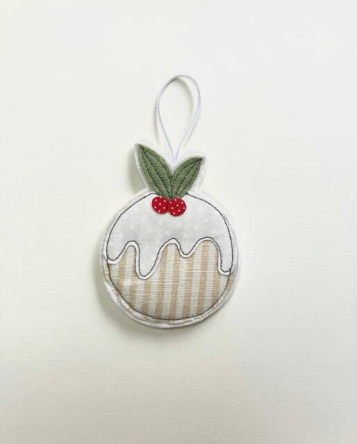 Christmas Pudding Decoration, Ornament, Tree, Hanging Fabric, Embroidery Art - image 1