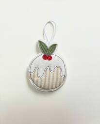 Christmas Pudding Decoration, Ornament, Tree, Hanging Fabric, Embroidery Art
