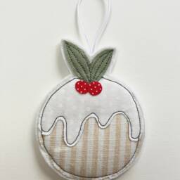 Christmas Pudding Decoration, Ornament, Tree, Hanging Fabric, Embroidery Art - thumbnail 3