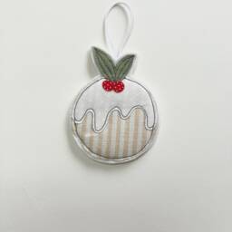 Christmas Pudding Decoration, Ornament, Tree, Hanging Fabric, Embroidery Art - thumbnail 4