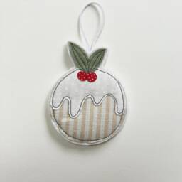 Christmas Pudding Decoration, Ornament, Tree, Hanging Fabric, Embroidery Art - thumbnail 2