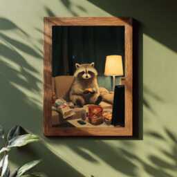 Raccoon Art Print, Funny Animal Poster, Pizza Lover Gift, Goblin Mode Decor, Cute Trash Panda, Cosy Night in Wall Art, Student Dorm - thumbnail 1