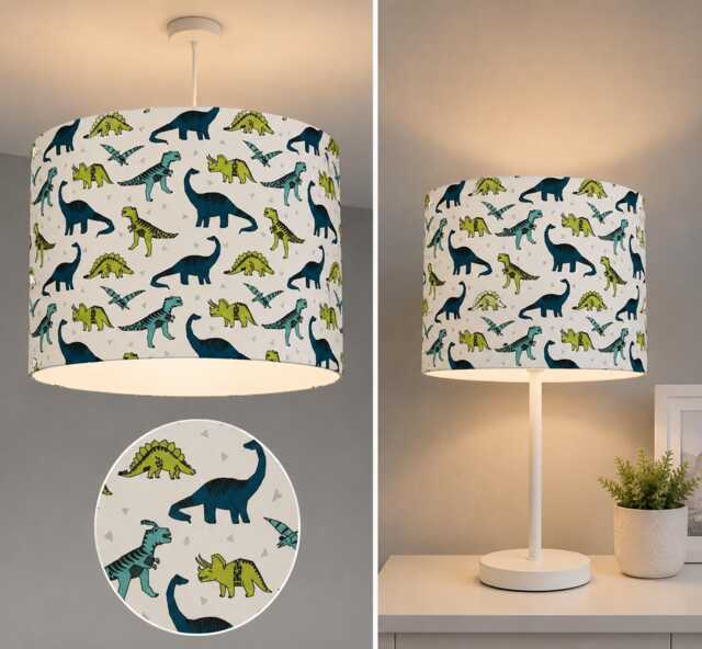 New Hq Kids Dinosaurs Print Lamp Shade Pendant Ceiling Light Green Available in Multi Size & Shapes - image 1