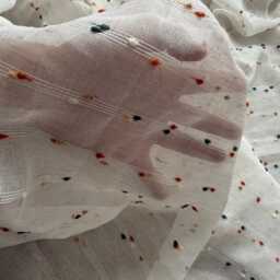 Tufted Dot Sheer Curtains, White Pom Boho Nursery Drapes, Living Room Polyester Panels - thumbnail 4