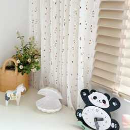 Tufted Dot Sheer Curtains, White Pom Boho Nursery Drapes, Living Room Polyester Panels - thumbnail 3