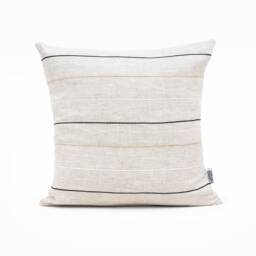 Modern Cushions Set Of 2 Linen Pillow Covers, Cushion Cover A Color Block & Striped Cushion, Faux Leather - thumbnail 2