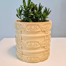 Indian Style Planter With Hidden Drip Tray, Decorative Textured Plant Pot, Indoor Pot For Houseplants - thumbnail 2