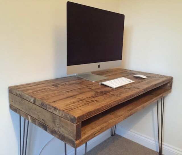 Rustic Pine Box Desk. Solid Wood Dressing Table Metal Hairpin Legs Free UK Delivery - image 1