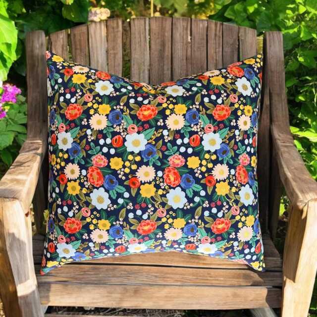 Rifle Paper Co. Vintage Blossom Metallic Fabric Pillow Cover in Blue - image 1