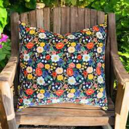 Rifle Paper Co. Vintage Blossom Metallic Fabric Pillow Cover in Blue - thumbnail 1