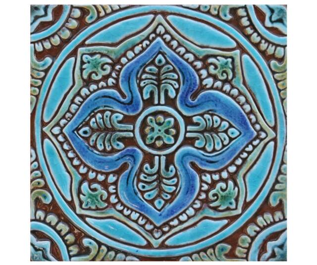 Handmade Turquoise Mandala Ceramic Tile Tibetan Inspired Wall Art - 20cm/7.9 - image 1