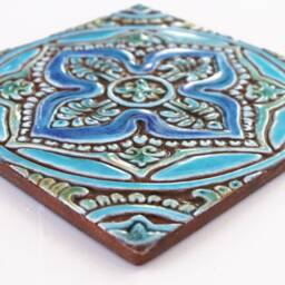 Handmade Turquoise Mandala Ceramic Tile Tibetan Inspired Wall Art - 20cm/7.9 - thumbnail 3