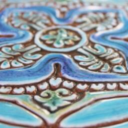 Handmade Turquoise Mandala Ceramic Tile Tibetan Inspired Wall Art - 20cm/7.9 - thumbnail 2