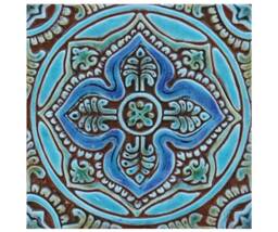 Handmade Turquoise Mandala Ceramic Tile Tibetan Inspired Wall Art - 20cm/7.9 - thumbnail 1