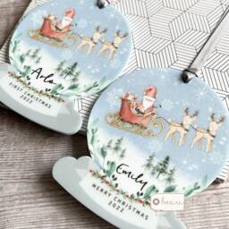 Personalised 1st Christmas Baby Babies Baby's First Santa Sleigh Reindeer Acrylic Snowglobe Ornament Keepsake Boy Gift Child - thumbnail 3