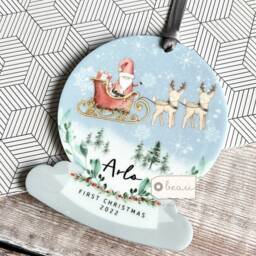 Personalised 1st Christmas Baby Babies Baby's First Santa Sleigh Reindeer Acrylic Snowglobe Ornament Keepsake Boy Gift Child - thumbnail 2