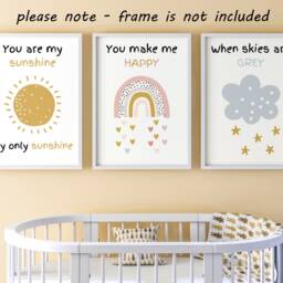 You Are My Sunshine Unframed Set Of 3 Rainbow Baby Nursery Poster Prints, Kids Bedroom Wall Art Decor, Make Me Happy When Skies Grey - thumbnail 2