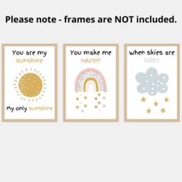 You Are My Sunshine Unframed Set Of 3 Rainbow Baby Nursery Poster Prints, Kids Bedroom Wall Art Decor, Make Me Happy When Skies Grey - thumbnail 3