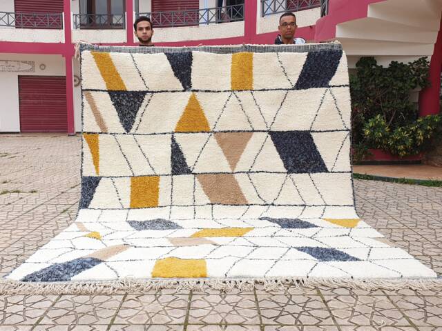 Fabulous Boujad Rug Moroccan Wool Hand Woven Genuine Beni Ourain Carpet Soft Shag Artistic Oriental Checker Moroccan Rug - image 1