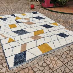 Fabulous Boujad Rug Moroccan Wool Hand Woven Genuine Beni Ourain Carpet Soft Shag Artistic Oriental Checker Moroccan Rug - thumbnail 3