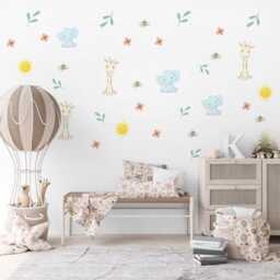 Safari Nursery Wall Stickers Elephant & Giraffe Decals Jungle Animal Baby Decor Peel Stick - thumbnail 3