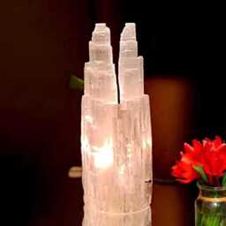 Selenite Twin Tower Crystal Lamp Natural Healing Stone, UK Plug - thumbnail 1