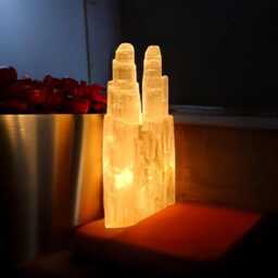 Selenite Twin Tower Crystal Lamp Natural Healing Stone, UK Plug - thumbnail 2