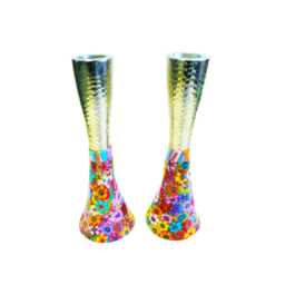 Handmade Shabbat Candlesticks Tall Metal Judaica Centerpiece - thumbnail 3