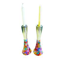 Handmade Shabbat Candlesticks Tall Metal Judaica Centerpiece - thumbnail 2