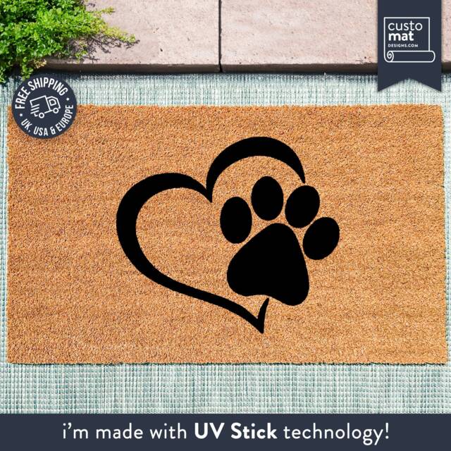 Custom Dog Paw Heart Doormat - Door Mat Cute Lover Personalized Coir Animal Gift Rug - image 1