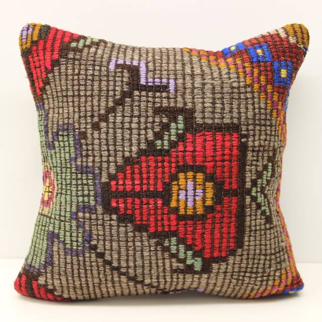 Vintage Turkish Kilim Pillow Cover, Boho Home Decor - 16x16 Inch - image 1