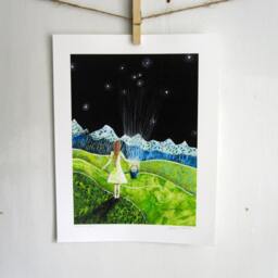 Baby Shower Gift, Gathering Stars, Nursery Decor, Gift For Baby Girl, Woodland Nursery, Shellieartist, Archival Reproduction Print 8.5 X 11 - thumbnail 3