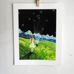 Baby Shower Gift, Gathering Stars, Nursery Decor, Gift For Baby Girl, Woodland Nursery, Shellieartist, Archival Reproduction Print 8.5 X 11 - thumbnail 2