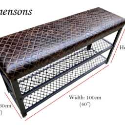 Genuine Diamond Stitched Leather & Steel Shoe Storage Bench With 2 - thumbnail 3