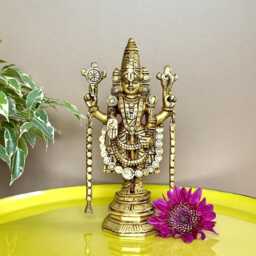 Brass Tirupati Balaji Statue 45cm Lord Idol For New Home, Vishnu Avatar Figurine, Shri Venkateshwara Home Decor Gifts - thumbnail 4