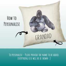 Personalised Gorilla Cushion Gift Printed Name Design - Throw Pillow For Dad Friend Bedroom Birthday Christmas Cs501 - thumbnail 3