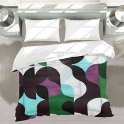 Colorful Midcentury Modern Geometric Pattern Comforter, Brown Purple Green Scandinavian Bedding Gift, Eclectic Bedroom Decor #260 - thumbnail 2