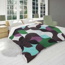 Colorful Midcentury Modern Geometric Pattern Comforter, Brown Purple Green Scandinavian Bedding Gift, Eclectic Bedroom Decor #260 - thumbnail 3