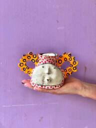 Whimsical Ceramic Tealight Holder Handmade Candle Centerpiece - thumbnail 1