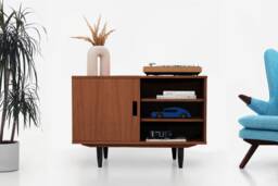 Mid-Century Sideboard, Dresser, Commode, Credenza Made Of Oak Vaneer - Teak Colour Livlo T-S17