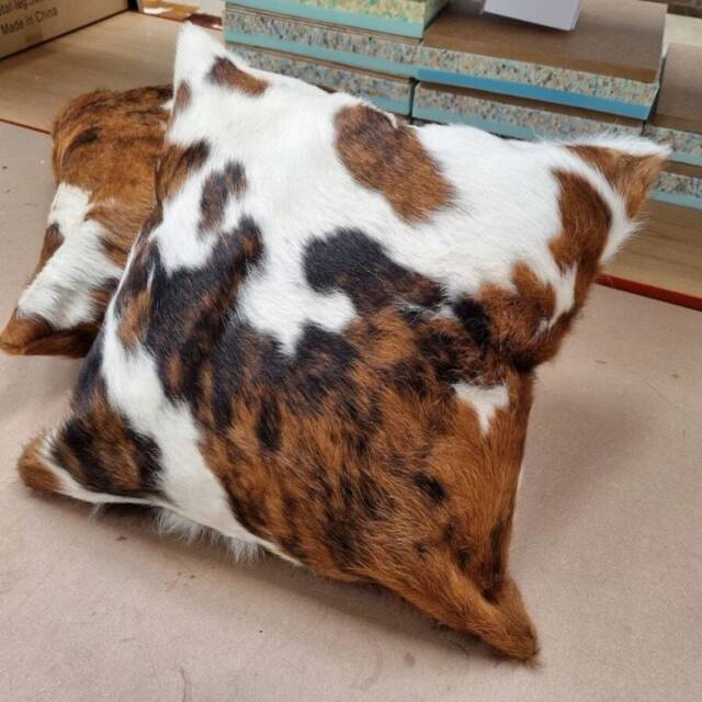 Tricolor Cowhide Cushion Cover Set Of 2, Genuine Cow Skin Pillow Cover, Handmade Hair On Hide Home Decor Cushions - image 1