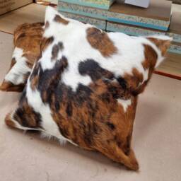 Tricolor Cowhide Cushion Cover Set Of 2, Genuine Cow Skin Pillow Cover, Handmade Hair On Hide Home Decor Cushions - thumbnail 1