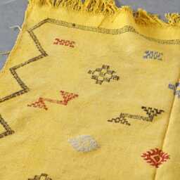 Yellow Moroccan Sabra Cactus Silk Rug Handwoven Berber Kilim Runner - thumbnail 3
