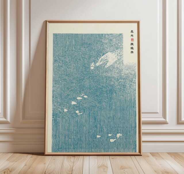 Japanese Woodblock Wall Art Print, Blue Minimalist Poster, Wabi Sabi Zen Artwork, Traditional Asian Ink Painting Decor - image 1