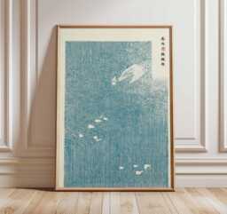 Japanese Woodblock Wall Art Print, Blue Minimalist Poster, Wabi Sabi Zen Artwork, Traditional Asian Ink Painting Decor - thumbnail 1