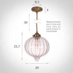 Jim Lawrence Ava Pendant Light, Antiqued Brass, Fluted Glass Teardrop - thumbnail 2