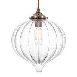 Jim Lawrence Ava Pendant Light, Antiqued Brass, Fluted Glass Teardrop - thumbnail 3