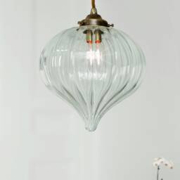 Jim Lawrence Ava Pendant Light, Antiqued Brass, Fluted Glass Teardrop - thumbnail 4