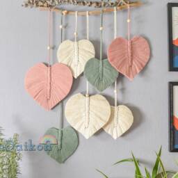 Large Macrame Heart Wall Hanging, Feathers, Leaves, Christmas Gifts, Love Art, Home Decor, Gift For Her L13 - thumbnail 2